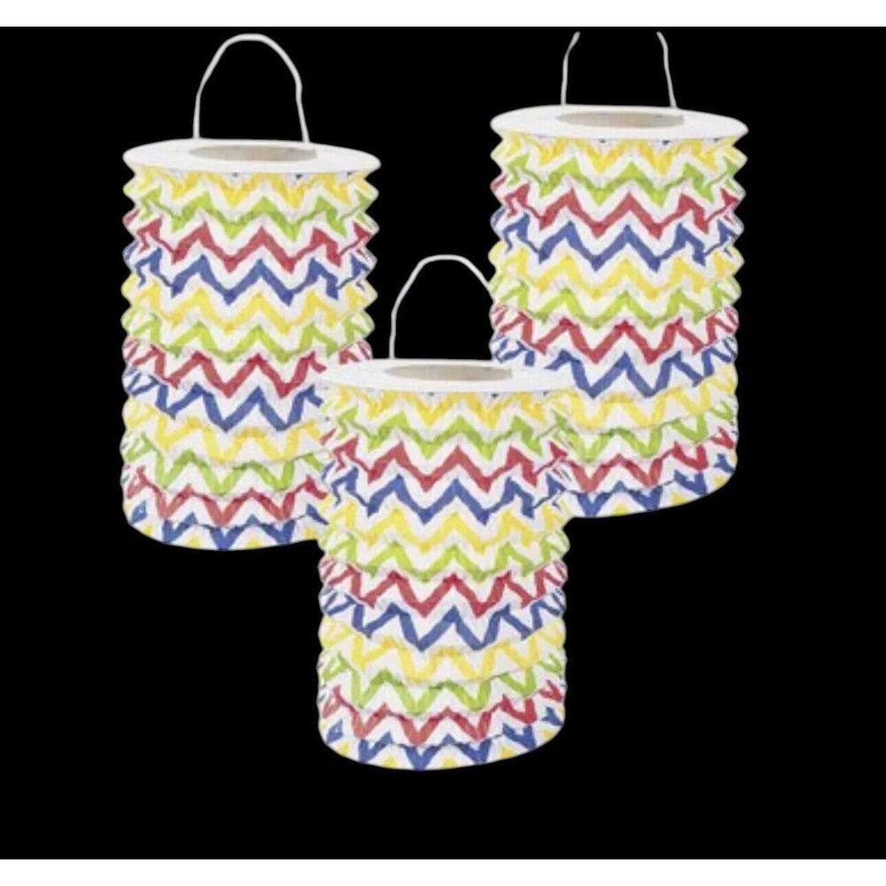 Set Of 6 Chevron Pattern Bright Paper Lanterns -‎ Party Decorations  Rainbow